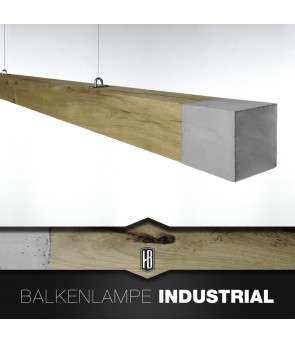 "Industrial" Eleganz in Holz und Beton: LED-Balkenlampe aus Massivholz mit stilvollem Betonabschluss